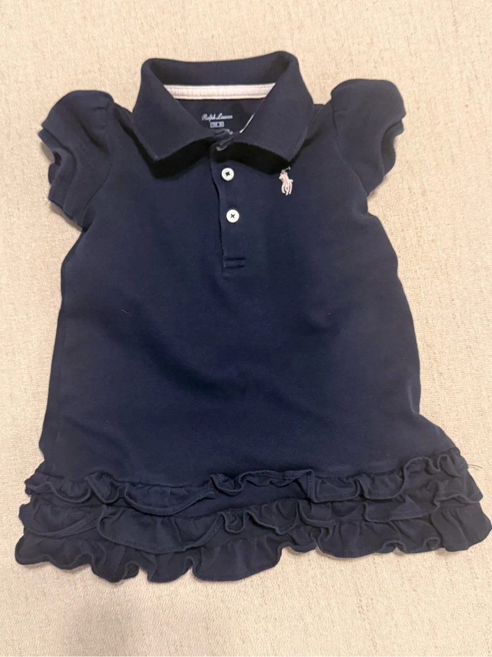 Ralph Lauren Navy Girls Polo Top with Ruffle Hem